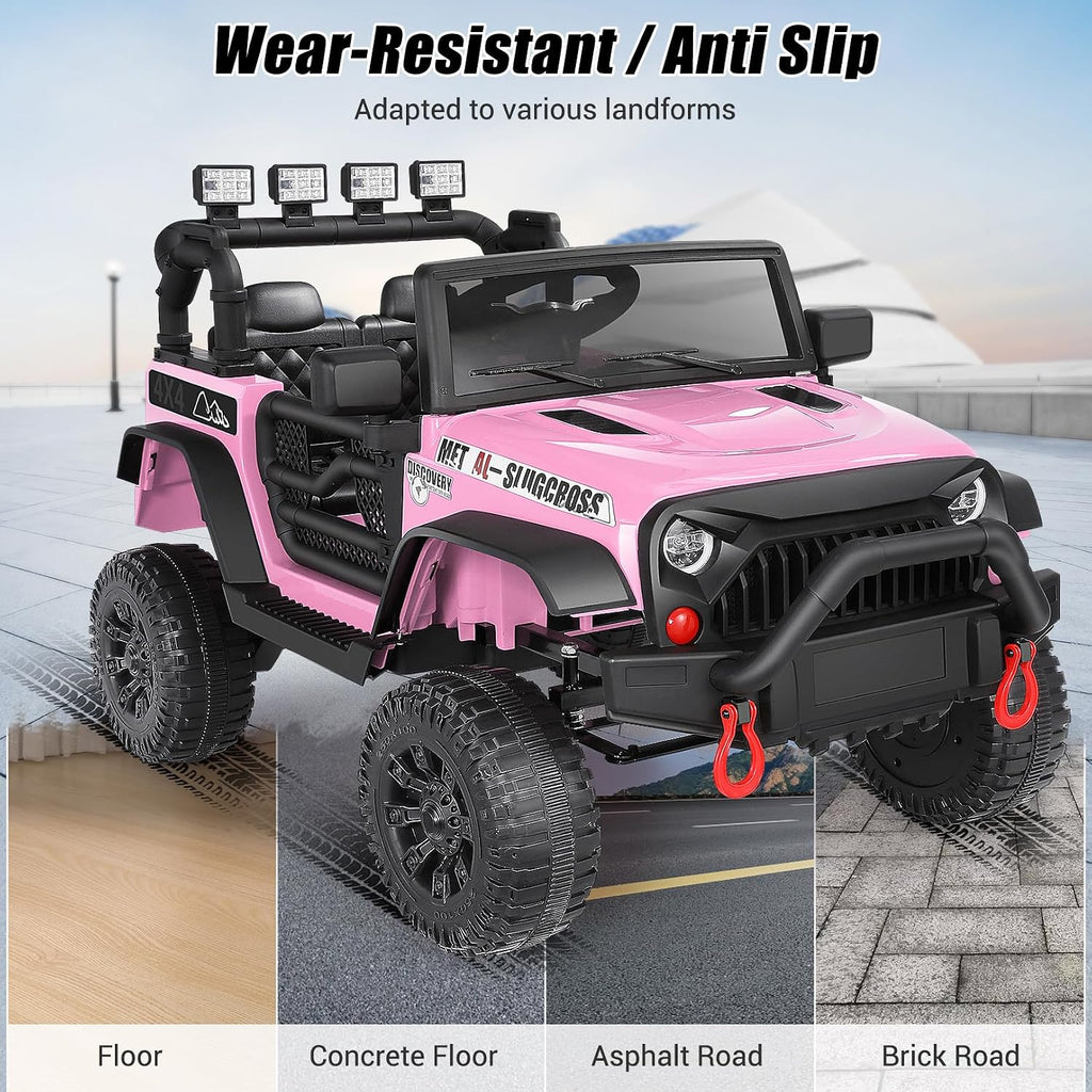 Hikole 24V Ride On Car with Parent Remote Control, Kids Electric Vehicle Car with Spring Suspension, LED Lights & Bluetooth Music Player, Battery Powered Wheels for Boys Girls 3-5, Pink