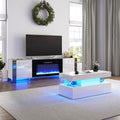 VanAcc 3-Piece Modern Living Room Table Sets, 80' Modern LED TV Stand with 40' Electric Fireplace, High Gloss Coffee Tables for Living Room, White & Black