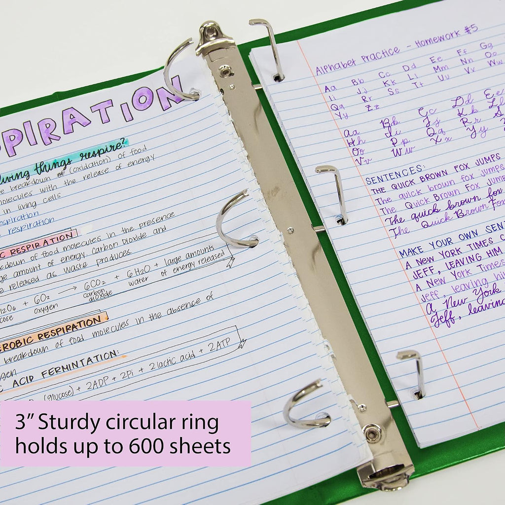 BAZIC Products 3 Ring Binder 3' View Binders Slant D Ring Organizer - Green, Hold 600 Sheets Paper, for School Office Home, 12-Count