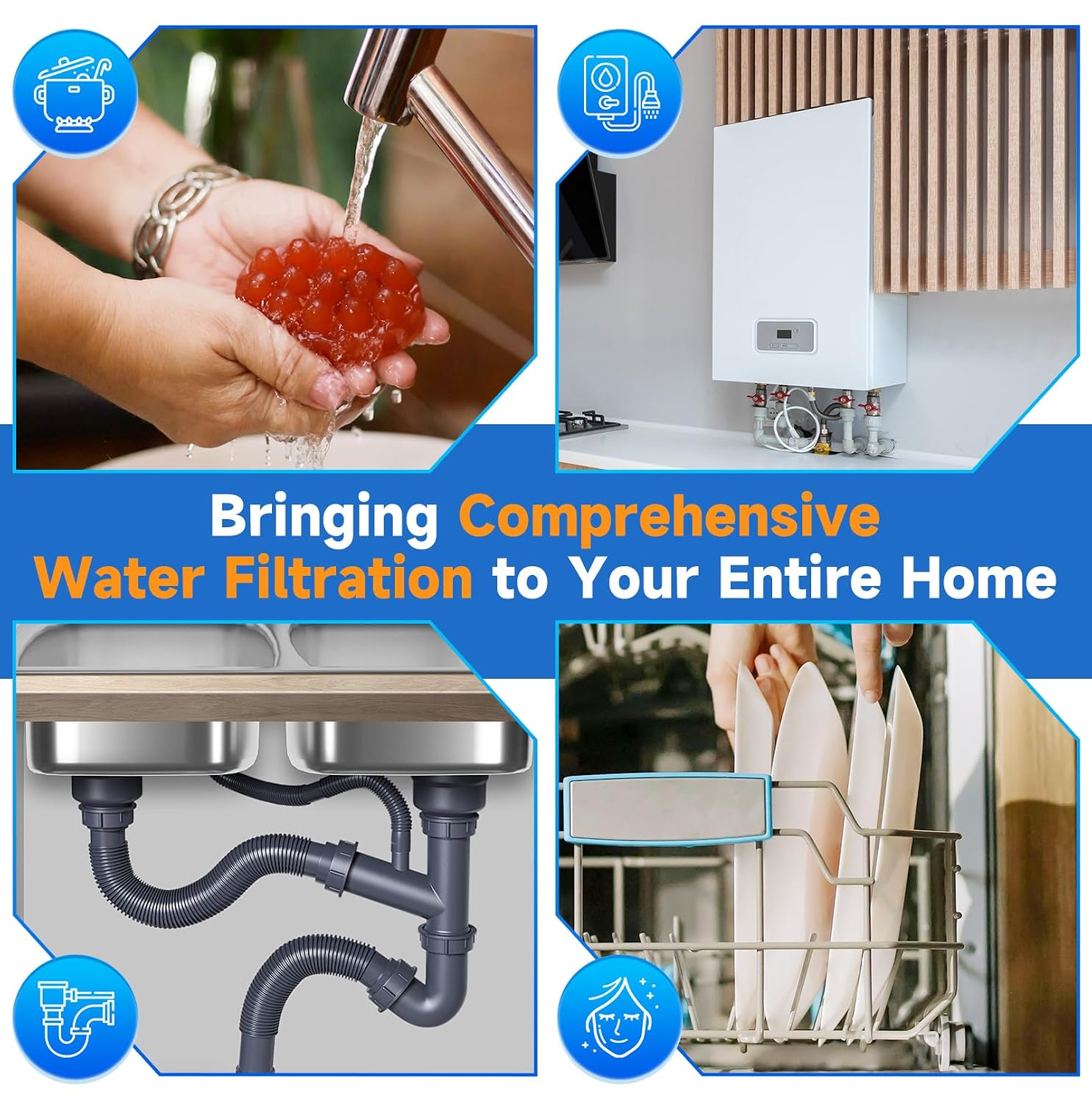 PUREPLUS 20-Inch 3-Stage Whole House Water Filter, Home Filtration System | Pleated Pre-Filter, Activated Carbon & Iron-Manganese Reducing | Built-in Pressure Gauges, with Steel Stand Frame