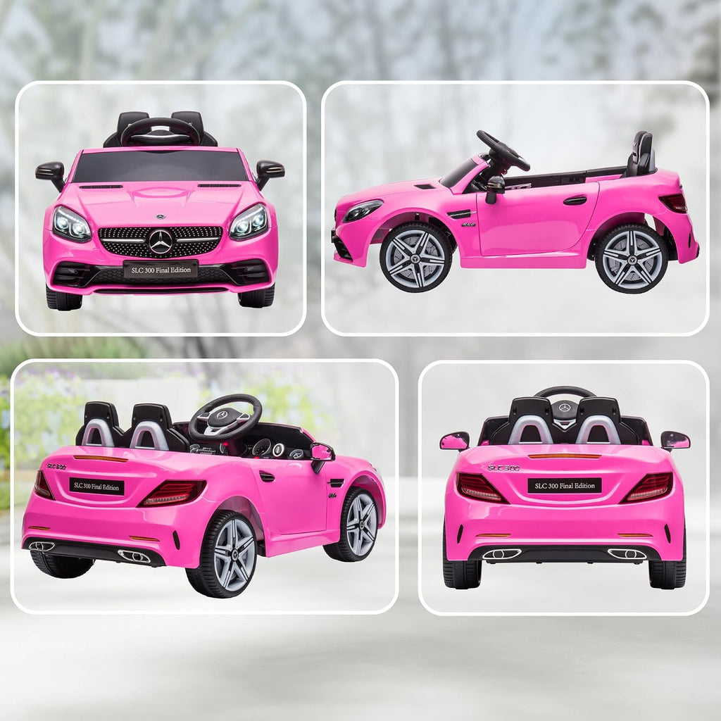 Aosom Mercedes SLC 300 Licensed 12V Ride On Car for Kids with Remote Control, 2 Speeds, Battery Powered Kids Electric Car with Music, Lights, Suspension for 3-6 Years Old, Pink
