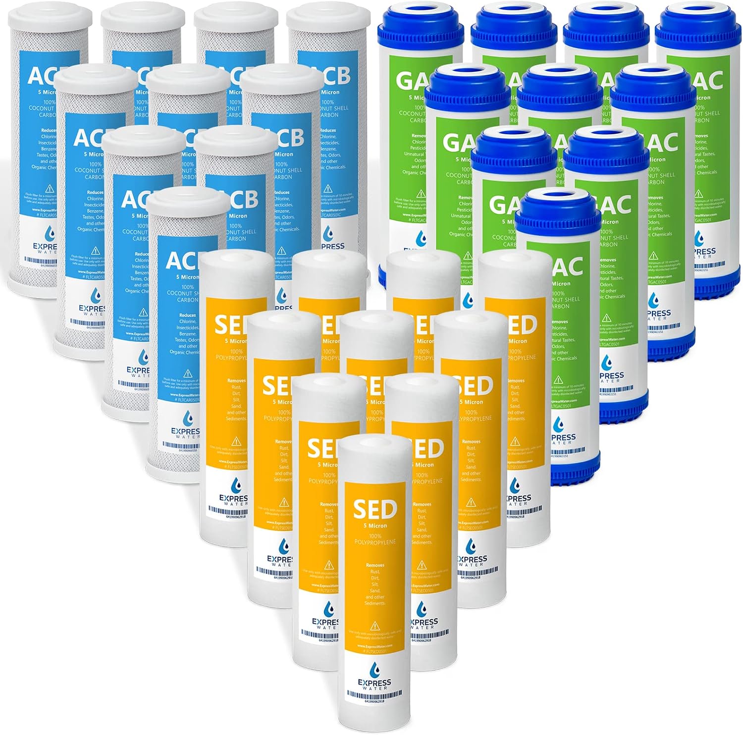 Express Water – 5 Year Reverse Osmosis System Replacement Filter Set – 30 Filters, Carbon GAC, ACB, Sediment SED Filters – 10 inch Size Water Filters