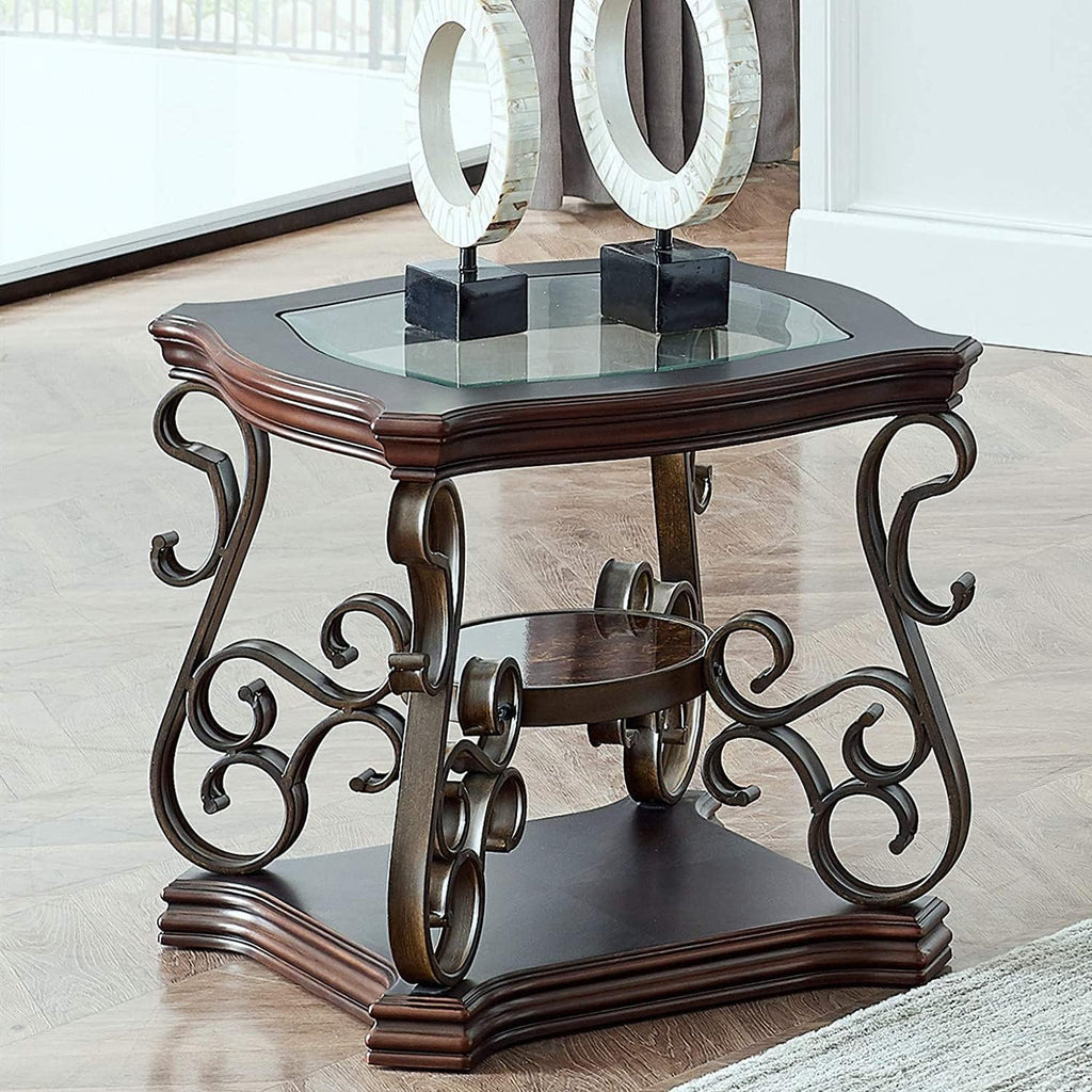 3 Piece Retro Coffee Table Set, Mid Century Modern Living Room Table Set, Traditional 3-Tier Coffee Table and 2 End Tables with Tempered Glass Top & Storage Shelf for Living Room Home Office