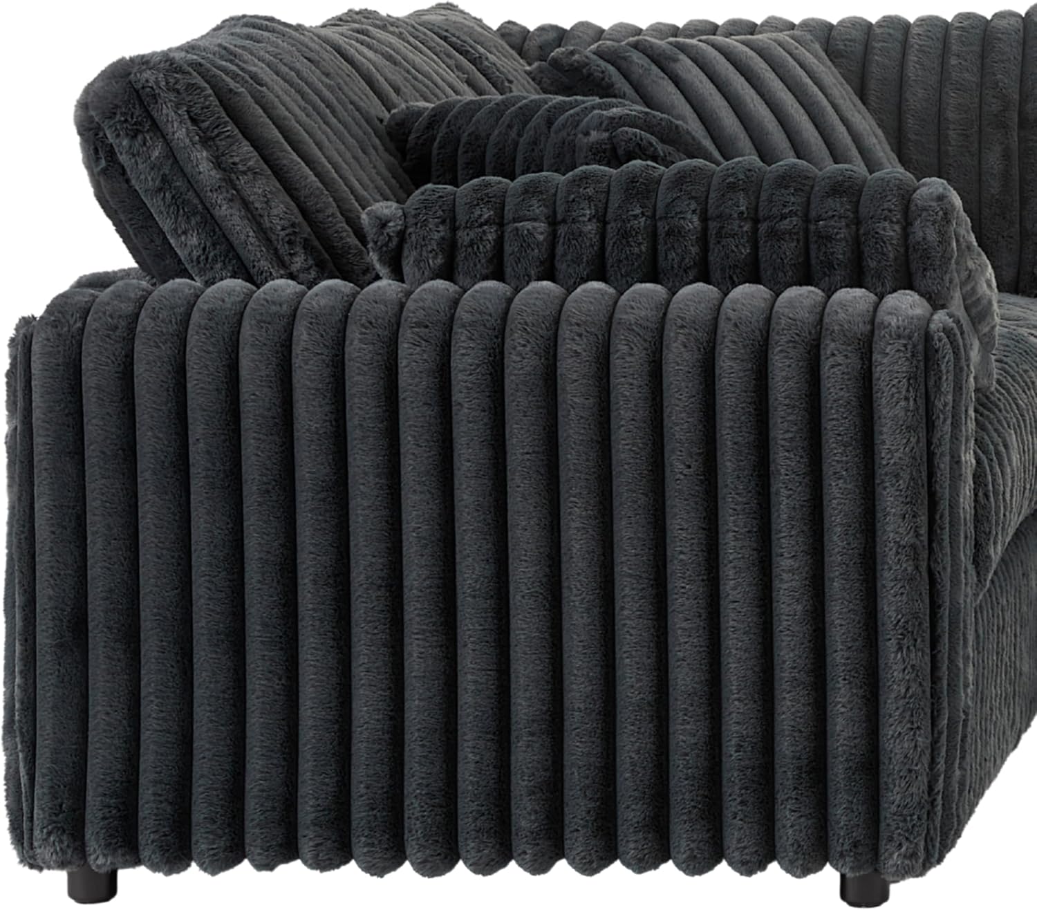 Roundhill Furniture Belvoir 3-Piece Living Room Set, Sofa Cuddle Chaise and Ottoman, Charcoal