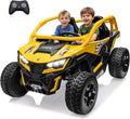 wanan XL 24V 10AH Ride on Toys for Big Kids Real 2-Seater, 4x4 4WD Motor Ride on Car Kid UTV for Kids 3-8, Remote Control, Bluetooth Music, 4 Spring Suspension, 22' Spacious Seats (Yellow)
