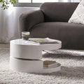 Modern Round White Coffee Table, 2-Tier Rotatable, Small, Easy Assembly, Contemporary Side Table, End Table for Living Room, 23.6'' x 13''