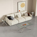 Glass Coffee Table Set of 3 Piece, Living Room Tables Set of 3 Pcs, Including 1 Coffee Table and 2 End Side Tables, Metal Frame, Tempered Glass, for Small Space, Apartment (Silver, W47.2' + W17.72')
