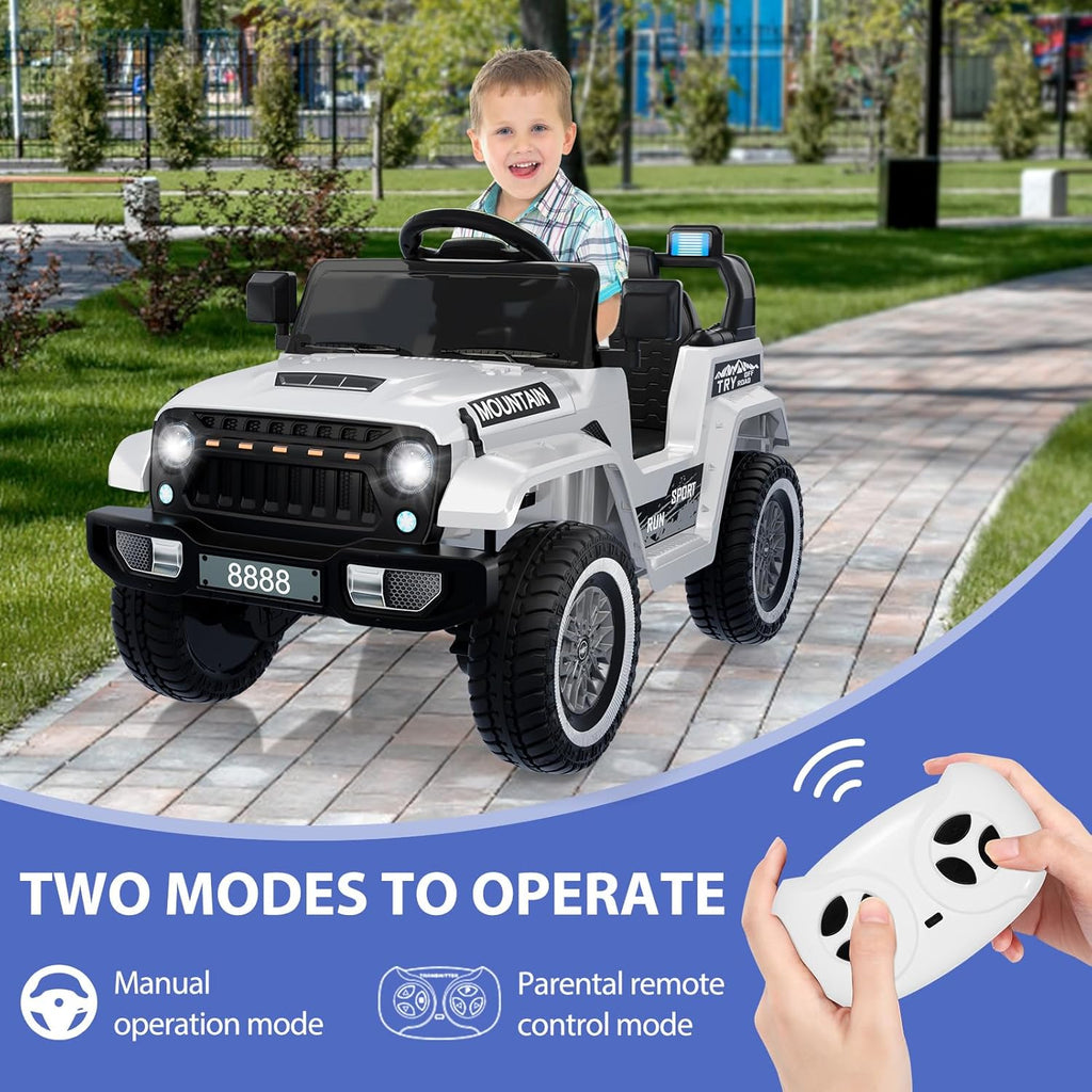 Garvee 12V Kids Ride On Truck Car, Battery Powered Electric Vehicles with Remote Control, Spring Suspensions, 3 Speeds, LED Lights, Music, MP3, Ride On Toy Car for Children Toddles Boys Girls, White