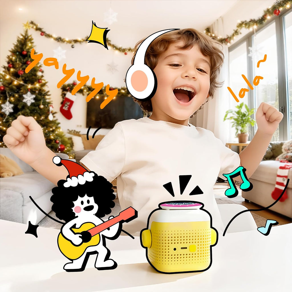 Kids Bluetooth Speaker & Story Machine: Portable Wireless Music Player with Interactive Expression, 3 Audio Cards (Christmas Songs, Fairy Story & Record Your Own), Gift for Kids Ages 5–8