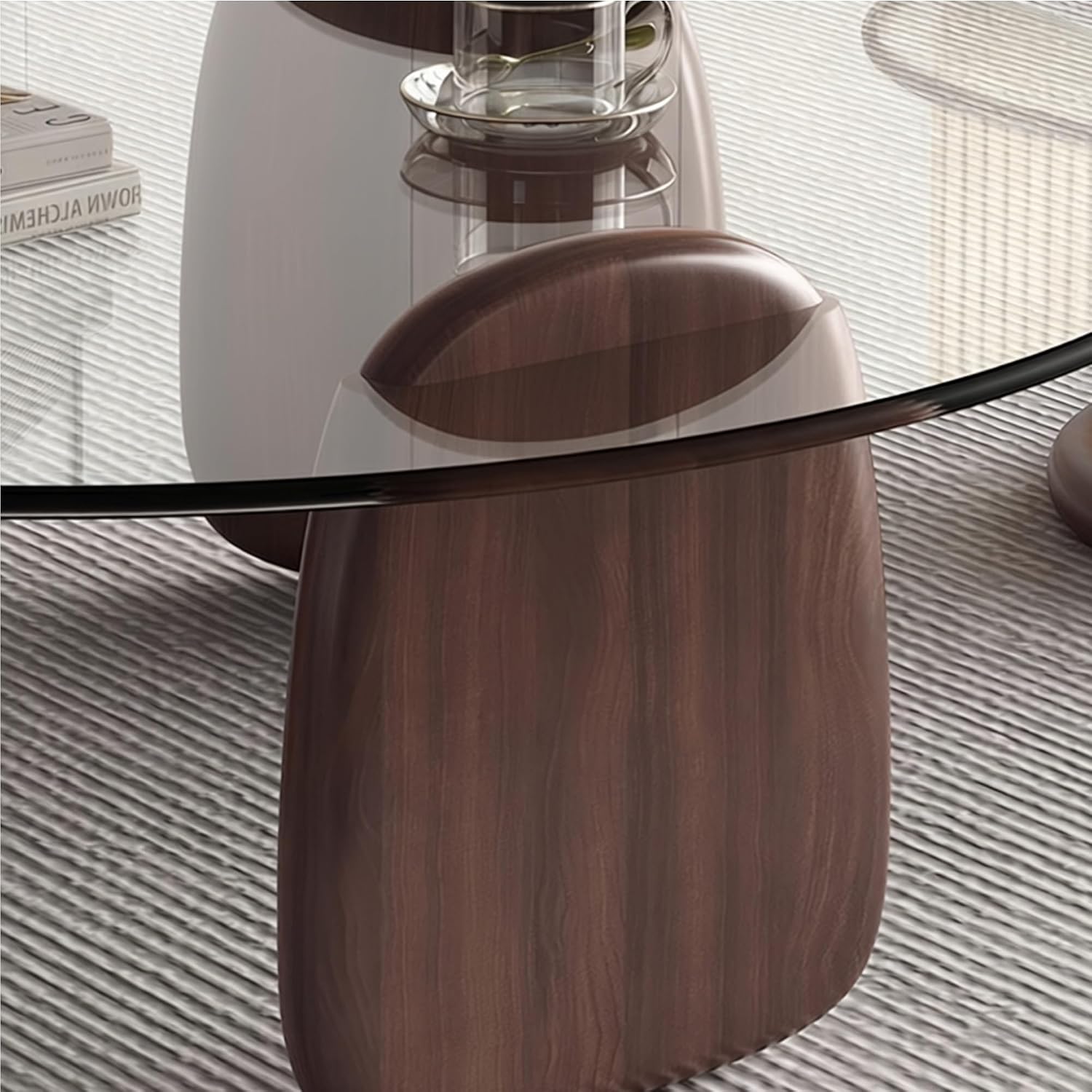 EASYSOUL Modern Round Coffee Table with Glass Top, 35.43' L x 35.43' W x 14.69' H, Circular Tea Tables for Living Room Home Office Industrial Cocktail Tables (Walunt-Clear Glass/35.43')