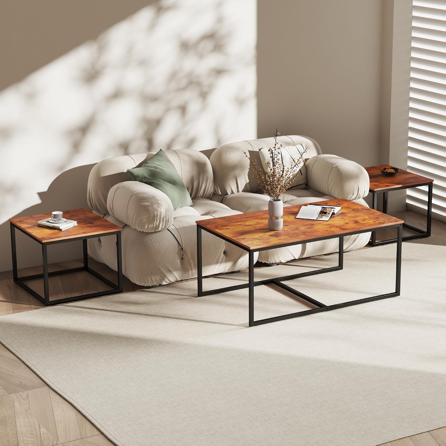 Nesting Coffee Tables,3 Piece Living Room Coffee Table,Industrial Rectangular Coffee Table Set,End Table Side Tables for Living Room Bedroom