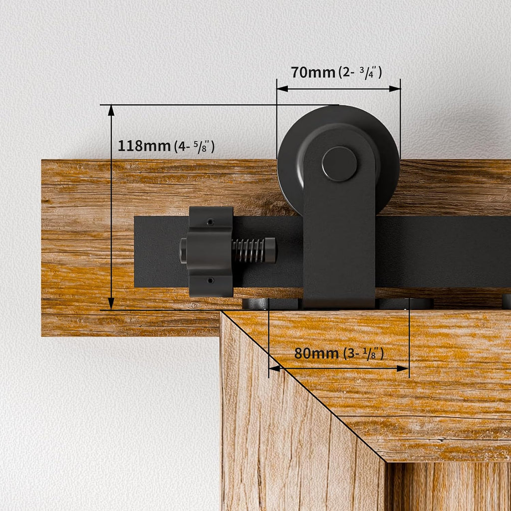 14FT Sliding Barn Door Hardware Kit for Single Door Easy to Install Smoothly and Quietly Barn Door Track Fit 84' Wide and 1 3/8' - 2' Thickness Single Wood Door Black (T Shape)