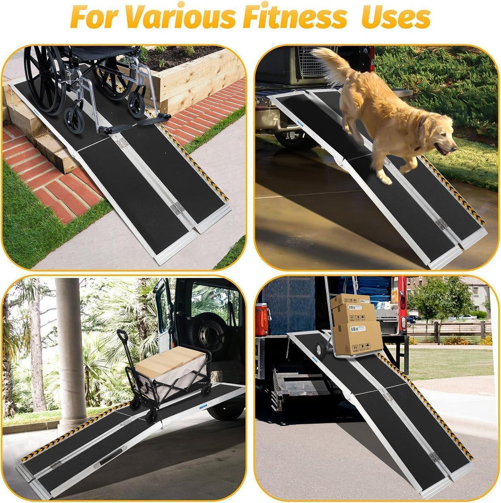 5 Feet Portable Wheelchair Ramp 600LBS Capacity, Portable Aluminum Mobility Ramp with Non-Skid Surface, Transition Plate, Reflective Strips,Lightweight, Compact, Side Loading Access