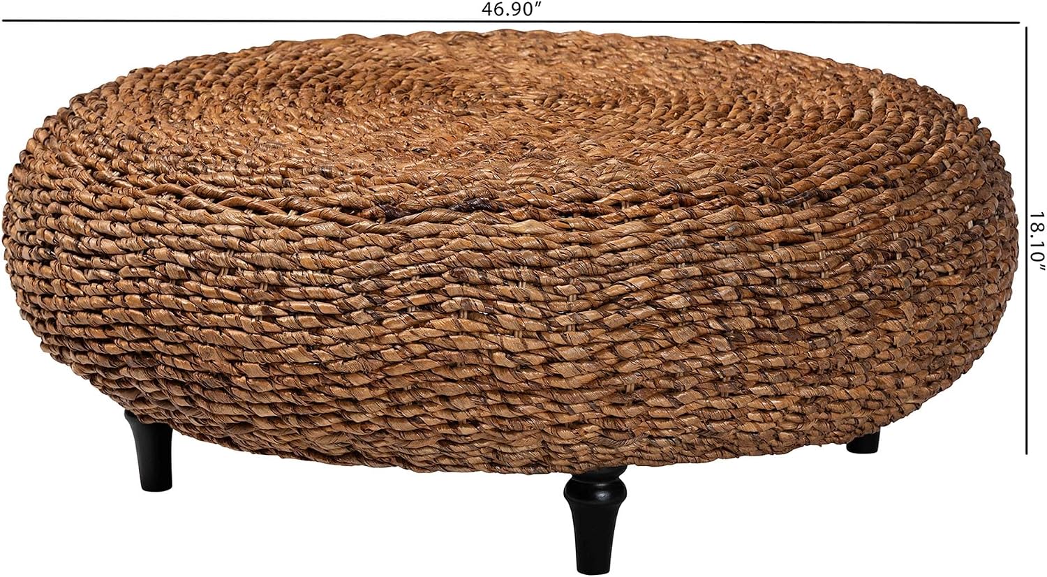 bali & pari Riau Handwoven Seagrass Coffee Table with Wooden Legs – Natural Wicker Round Living Room Table for Living Room or Bedroom Décor