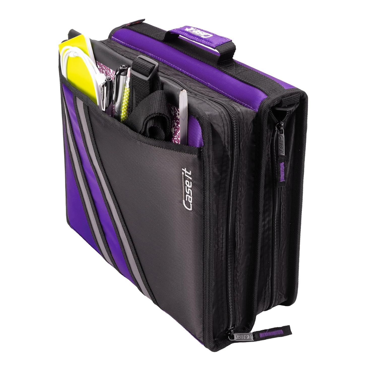 Case-it The Z Shape Zipper 6 Piece Casepack - Two s in One - Double Sided 1.5 Inch D-Ring - Multiple Pockets - 500 Page Capacity - Comes with Shoulder Strap, Deep Purple, Z-176, 6 Piece casepack