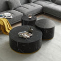 JUSTONE Faux Marble Coffee Table Set of 3,Modern White Coffee Table with Gold Rim Bottom,Perfect for Living Room Apartment, Black& Gold