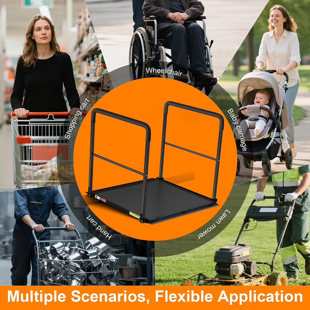 One-Piece Portable Wheelchair Ramp with Dual Side Safety Handrails, 800 Lbs Anti-Slip Aluminum Handicap Threshold Ramp for Home Steps & Doorways, Elderly & Disabled Access