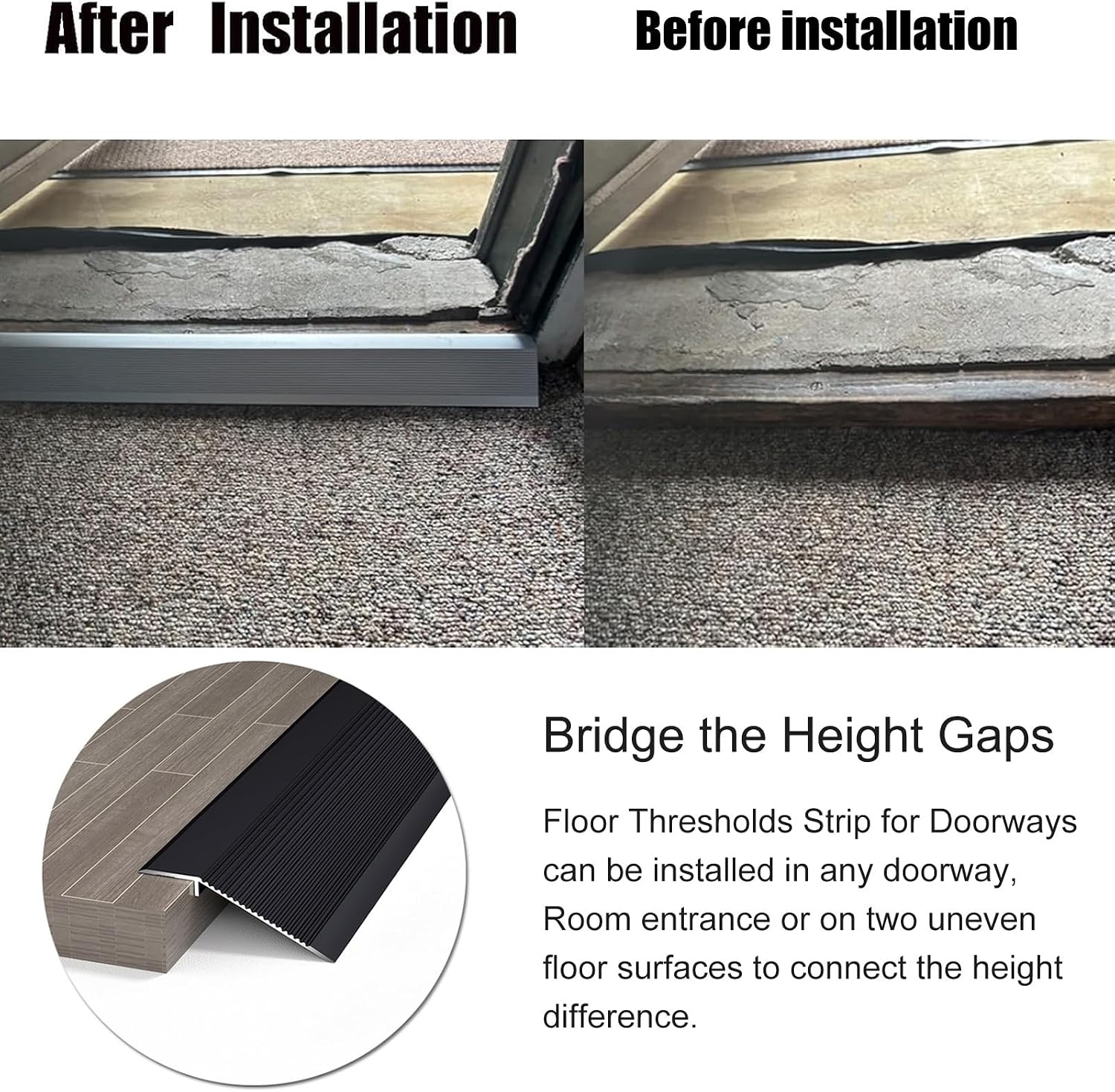 Aluminum Floor Transition Strip, Flooring Reducer for Wheelchair Ramp, Height Adjustment 1-3.5cm, Suitable for Doorways and Thresholds, Durable and Safe