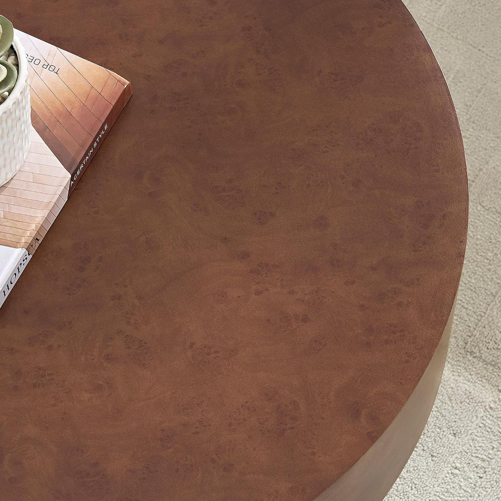Round Coffee Table, 31.49' Faux Burl Wood Pattern Center Table with Sturdy Pedestal for Living Room Apartment Office, Walnut