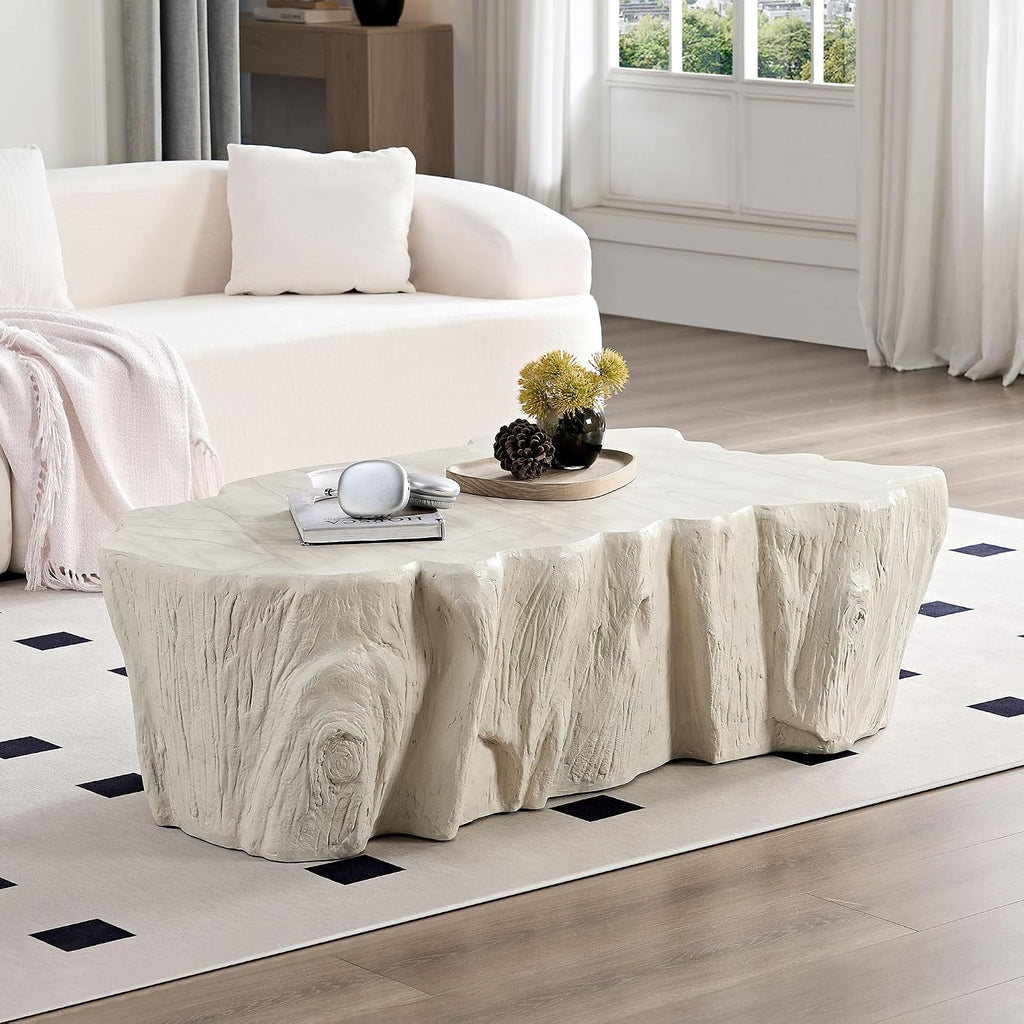 WILLIAMSPACE 48.62' Irregular Coffee Table with Tree Root Design for Living Room, Modern Luxury Fiberglass Center Table with Unique Shape, Accent End Tea Tables for Apartment, No Need Assembly (Beige)
