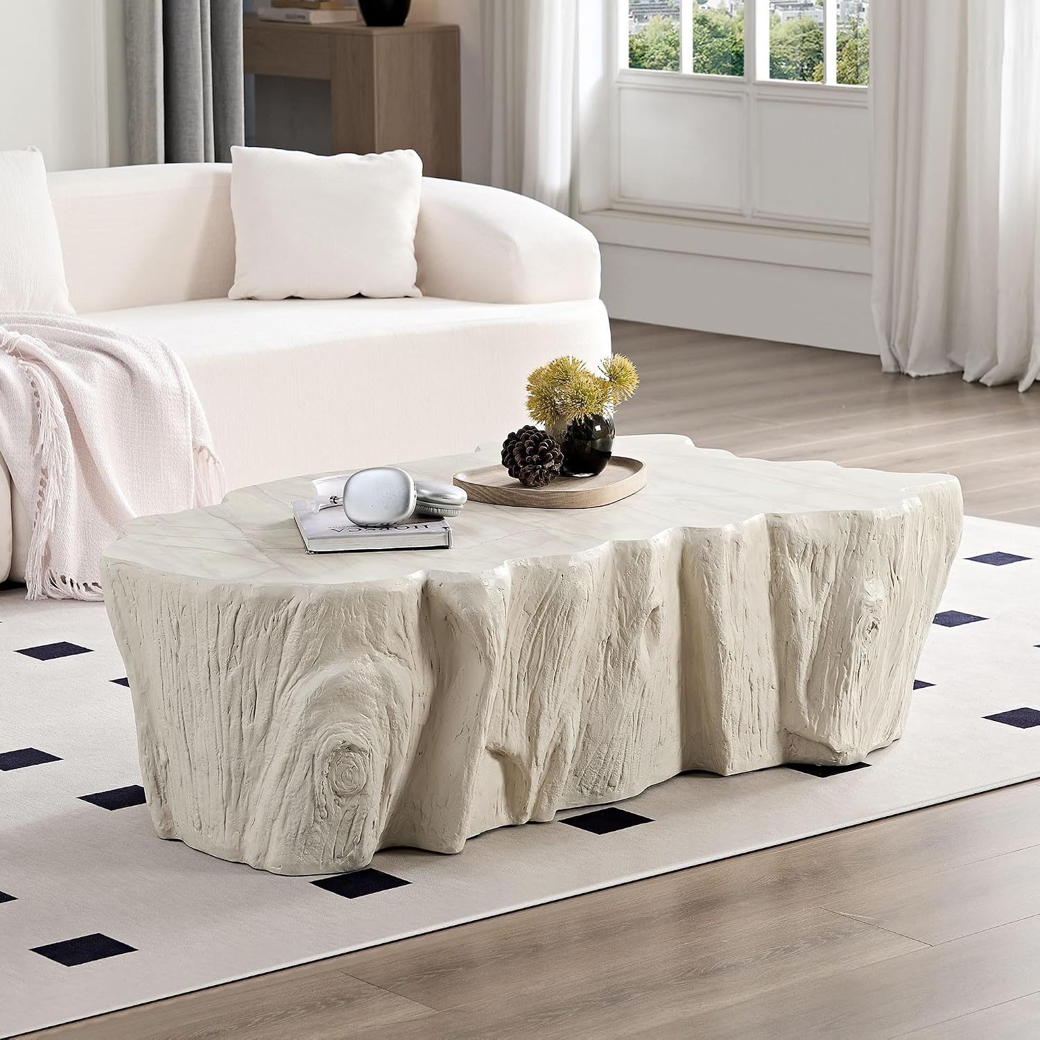 WILLIAMSPACE 48.62' Irregular Coffee Table with Tree Root Design for Living Room, Modern Luxury Fiberglass Center Table with Unique Shape, Accent End Tea Tables for Apartment, No Need Assembly (Beige)