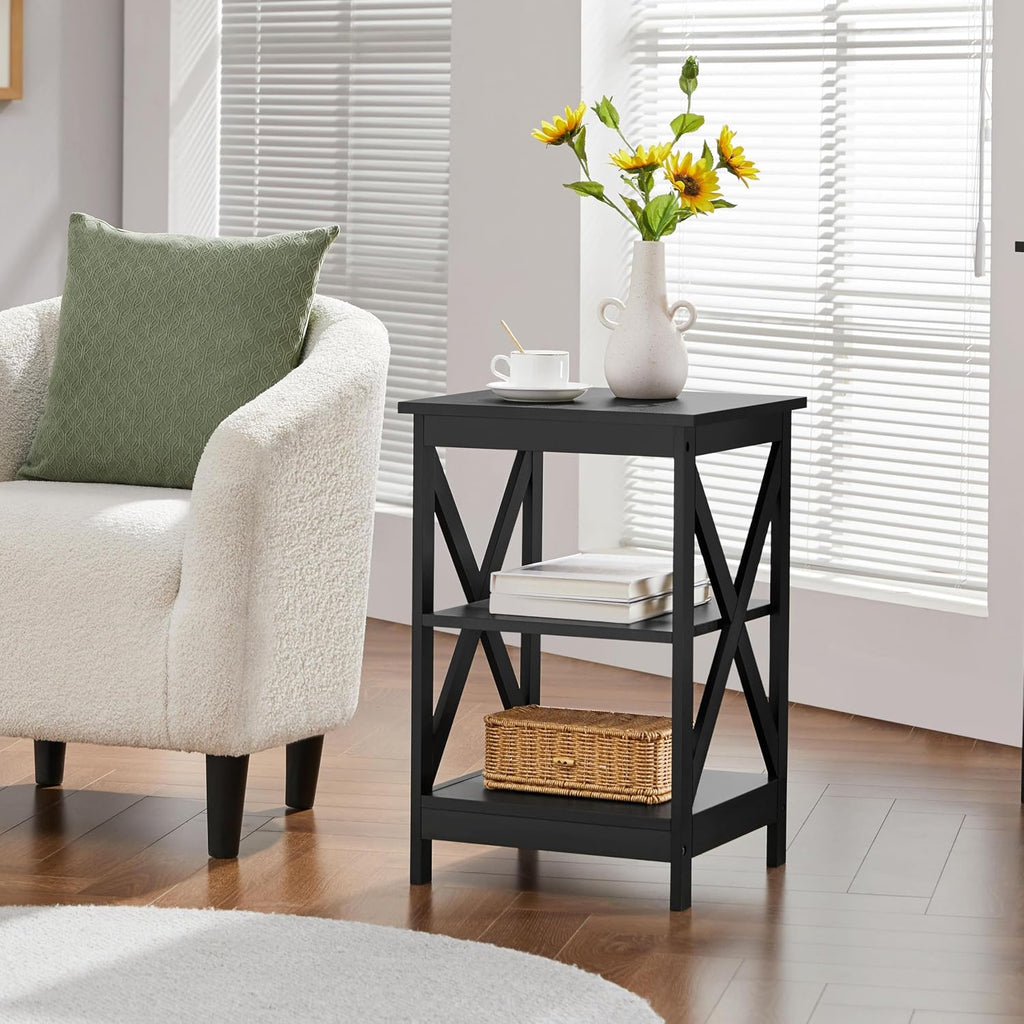 Yaheetech 38.6in Lift Top Coffee Table with 3 Tier Sofa Side End Table, Wood Living Room Tables Sets, Lift Top Coffee Tables with Stoage & Open Shelf and X Shape, Black