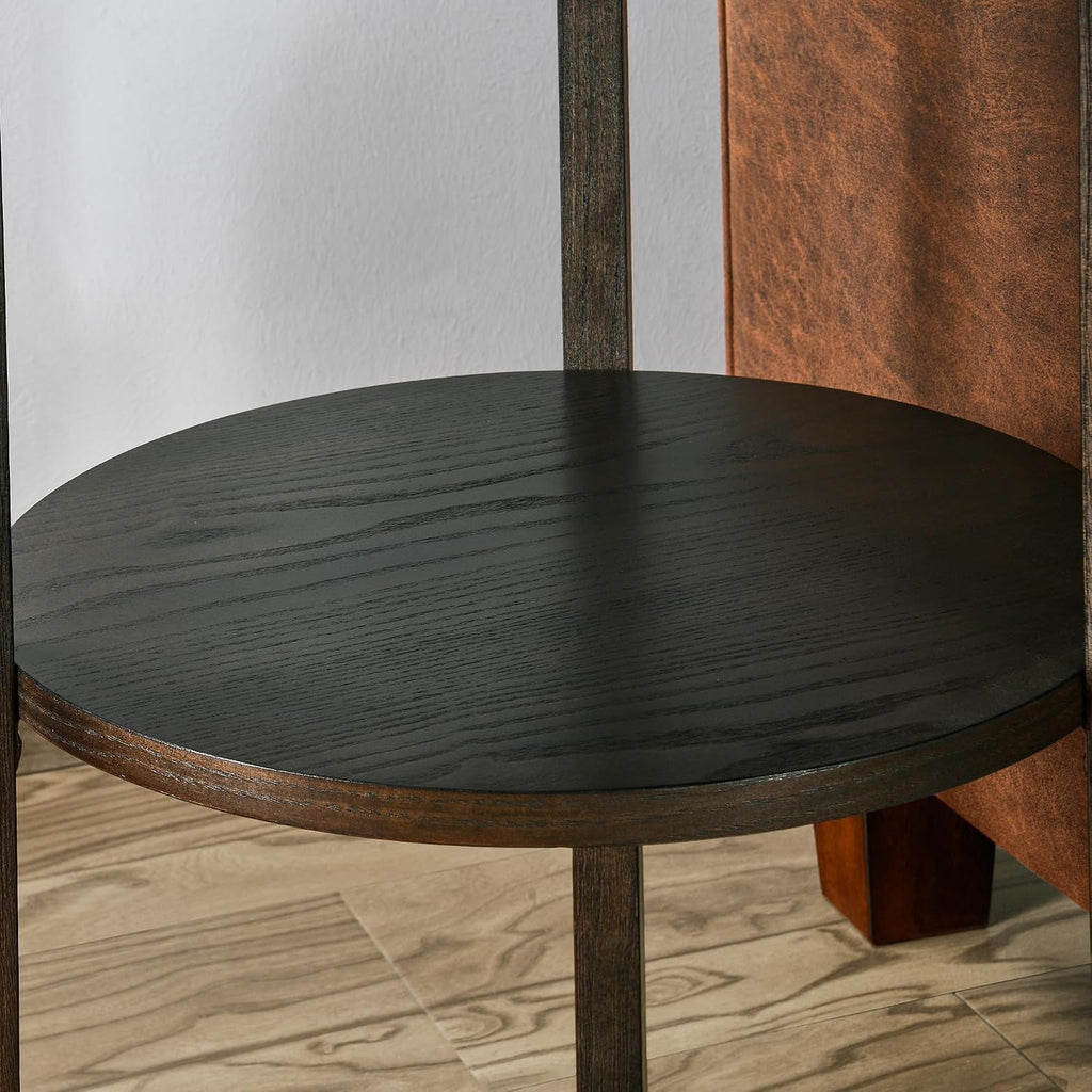 PADMA HOUSE 19.3' Round Wood End Table, 2-Tier Solid Wood Rounded Accent Side Table Circle Nightstand Table with Storage Shelf Vintage Furniture for Home Living Room Bedroom,Black Brown 3338BK