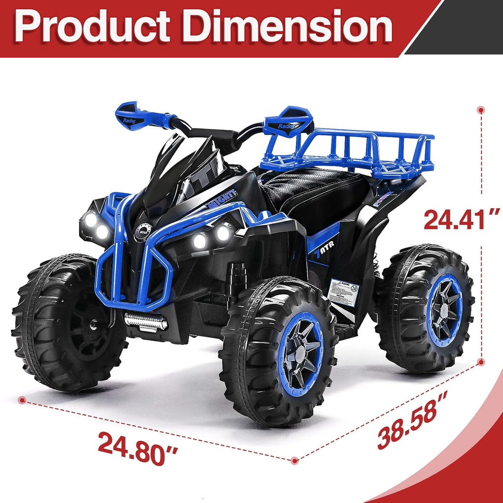 Soar Four Wheeler for Kids – Electric Toddler ATV 4 Wheeler for Ages 3–6, 12V Ride On Quad with LED Lights, Music, High/Low Speed, USB/TF, Treaded Tires, Blue