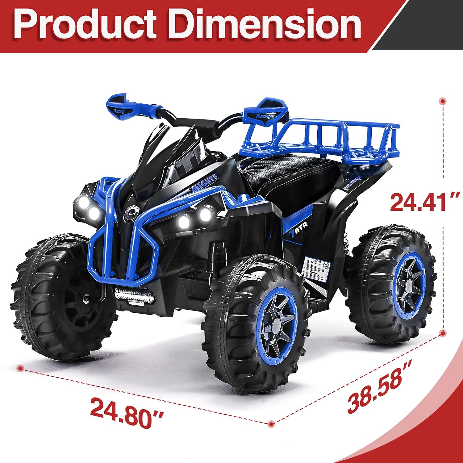 Soar Four Wheeler for Kids – Electric Toddler ATV 4 Wheeler for Ages 3–6, 12V Ride On Quad with LED Lights, Music, High/Low Speed, USB/TF, Treaded Tires, Blue