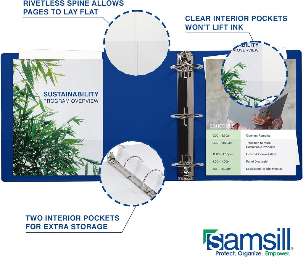 Samsill 1 Inch 3 Ring Binders, Made in USA, Economy Round Ring, Clear View Cover, 200 Sheet Capacity - for School, Home, Office - Blue, 24 Pack