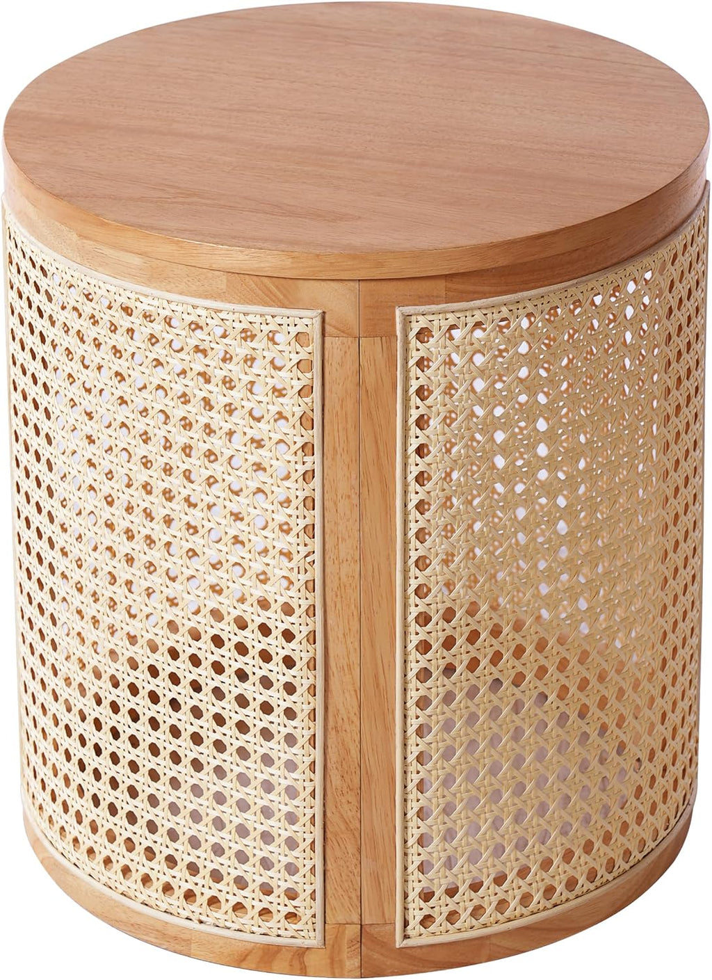 Christopher Knight Home Aurl 15.70' Round End Table, Hollow Woven Side Table, Small Rubber Wood Nightstand, Rattan Woven Tea Desk, Round Wood Tabletop, Chic Home Deor Desk, Easy Assembly, Natural