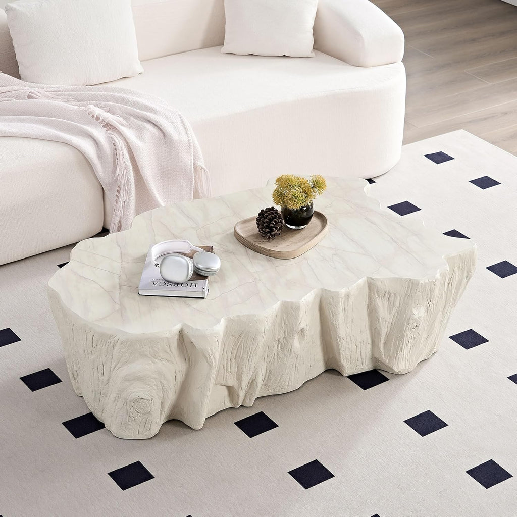 WILLIAMSPACE 48.62' Irregular Coffee Table with Tree Root Design for Living Room, Modern Luxury Fiberglass Center Table with Unique Shape, Accent End Tea Tables for Apartment, No Need Assembly (Beige)