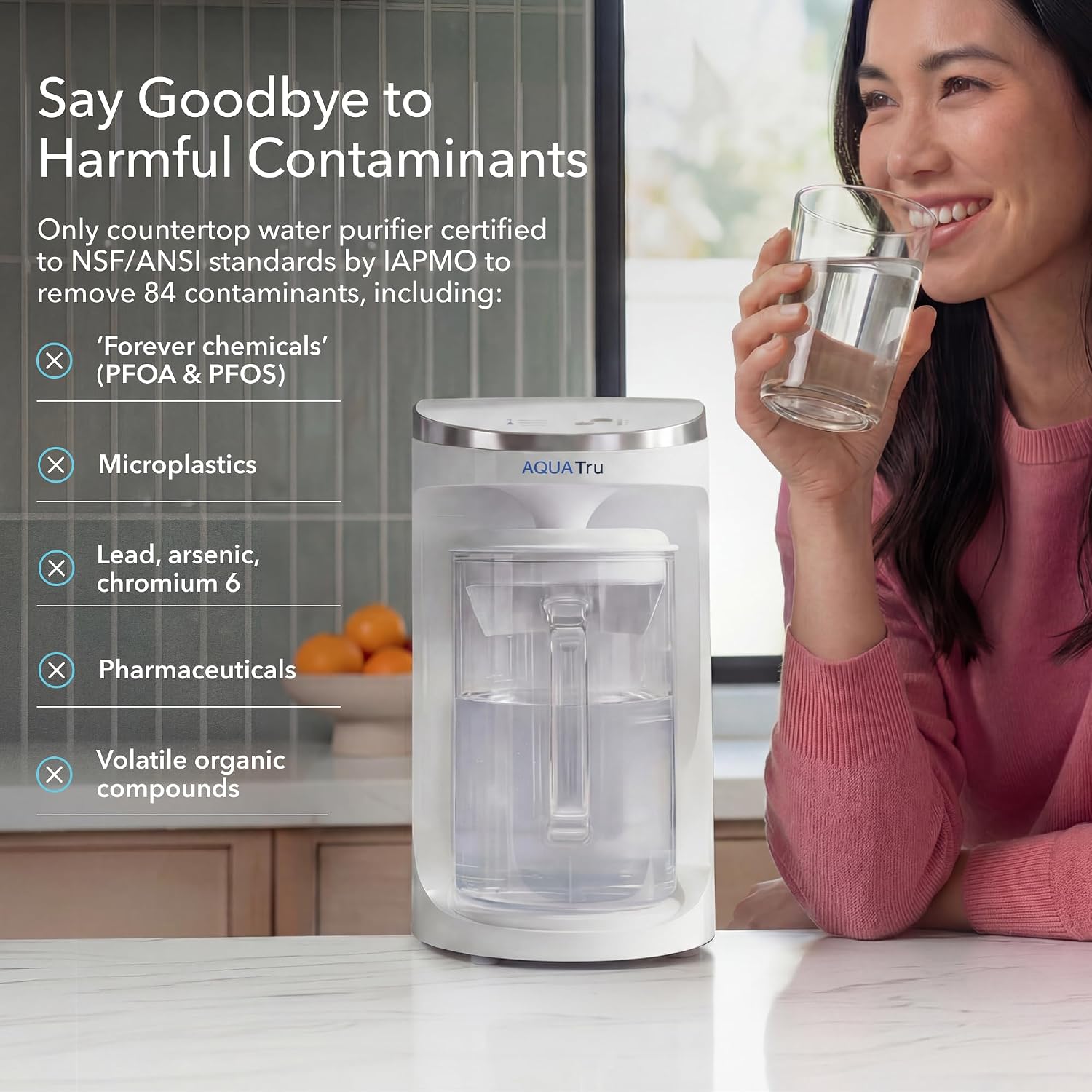 AquaTru Glass Carafe | Countertop Reverse Osmosis Water Filter Countertop RO System Water Purifier | 4 Stage Reverse Osmosis Filtration | Removes 84 Contaminants Like PFOA + PFOS, Lead, Microplastics