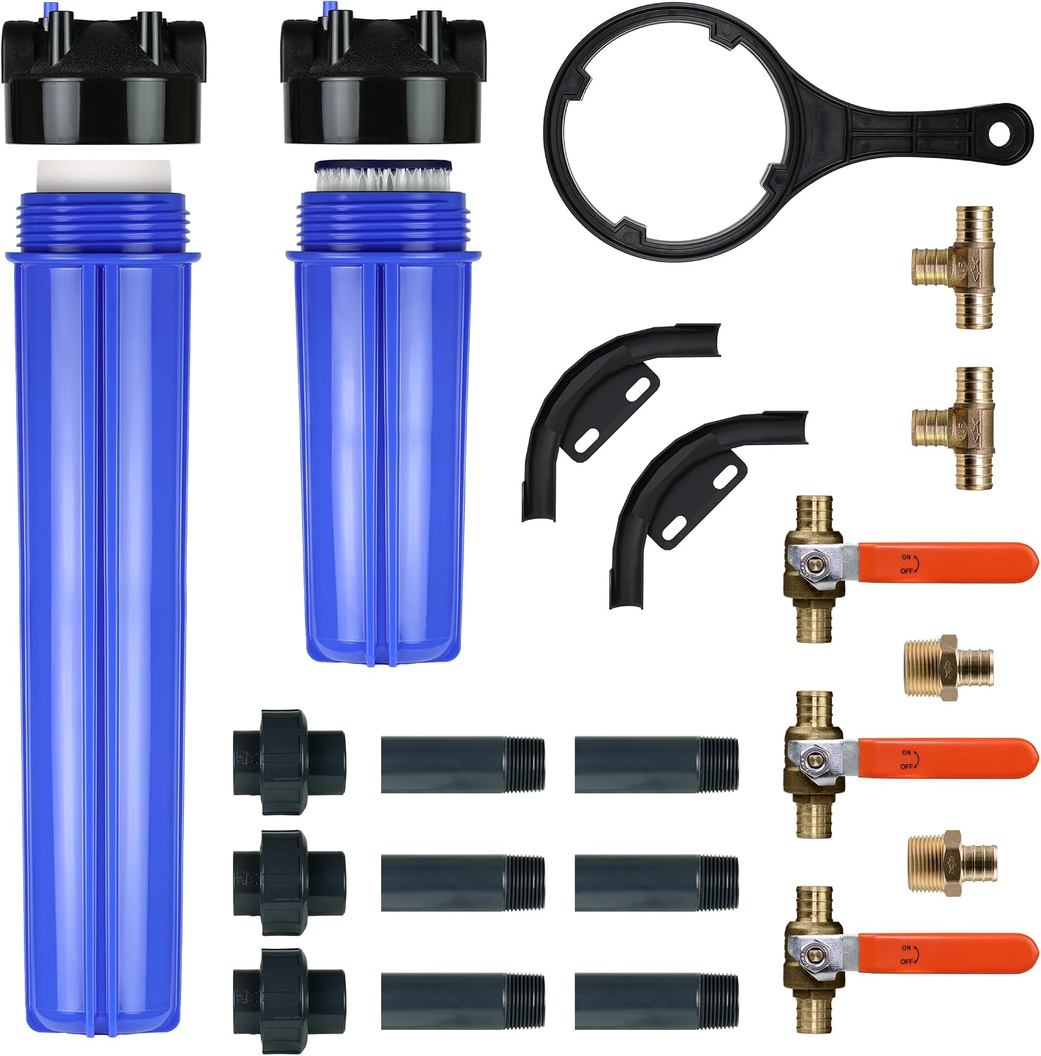 Aquasana Whole House Water Filter System Professional Installation Kit | Brass Components | 3/4' Fittings | Includes 20' Pre-Filter and 10' Post-Filter | Includes Bypass | EQ-1000-075