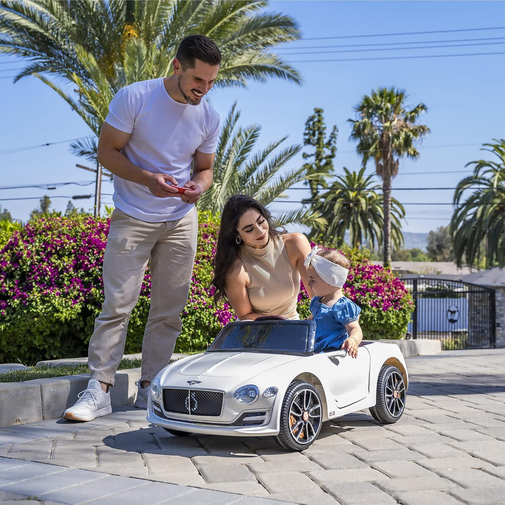 SEHOMY White 12V Electric Kid car with Parent Remote, Bentley Licensed Cars for Kids, Battery Powered Kids Ride on car, 4 Wheels Motorized Vehicles Children Toys, 2 Speeds, LED Headlights, MP3, Aux