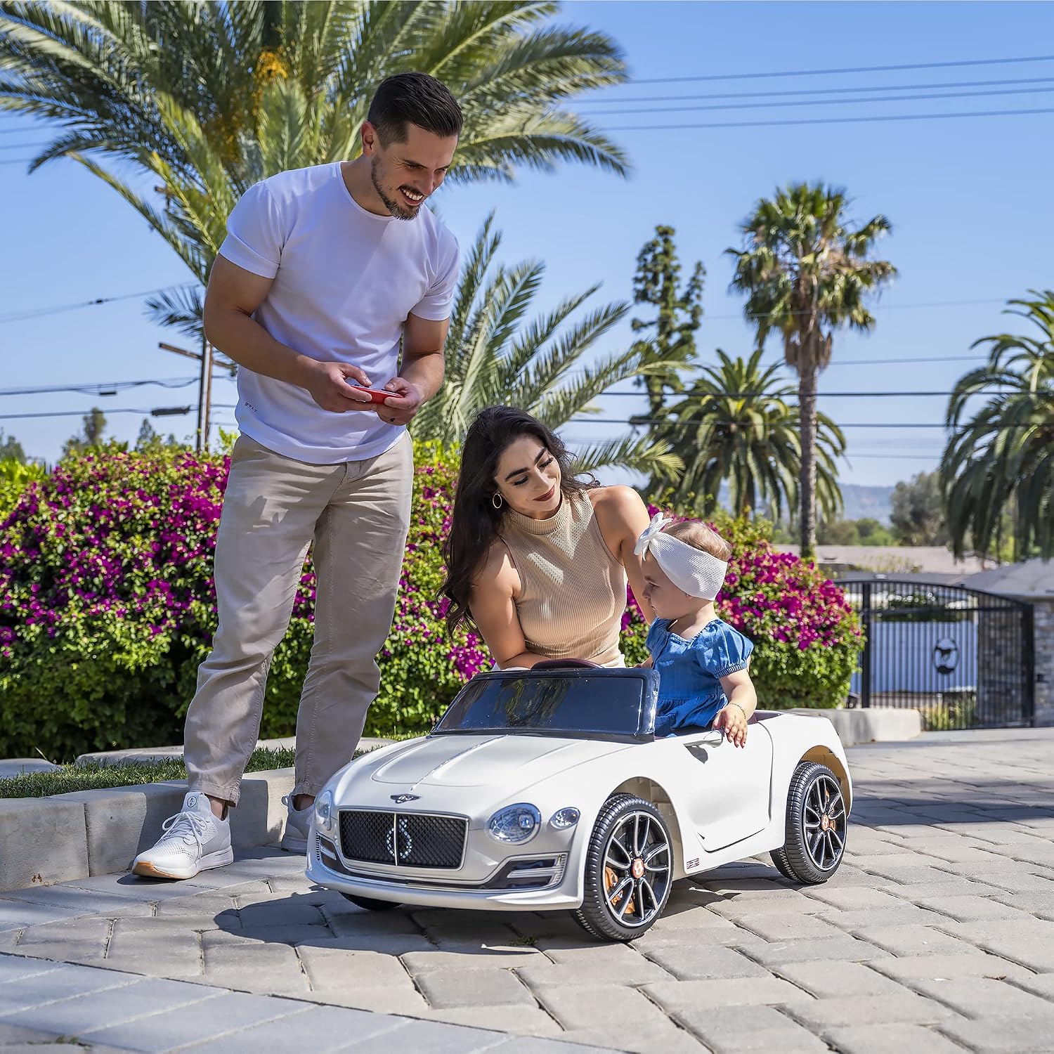 SEHOMY White 12V Electric Kid car with Parent Remote, Bentley Licensed Cars for Kids, Battery Powered Kids Ride on car, 4 Wheels Motorized Vehicles Children Toys, 2 Speeds, LED Headlights, MP3, Aux