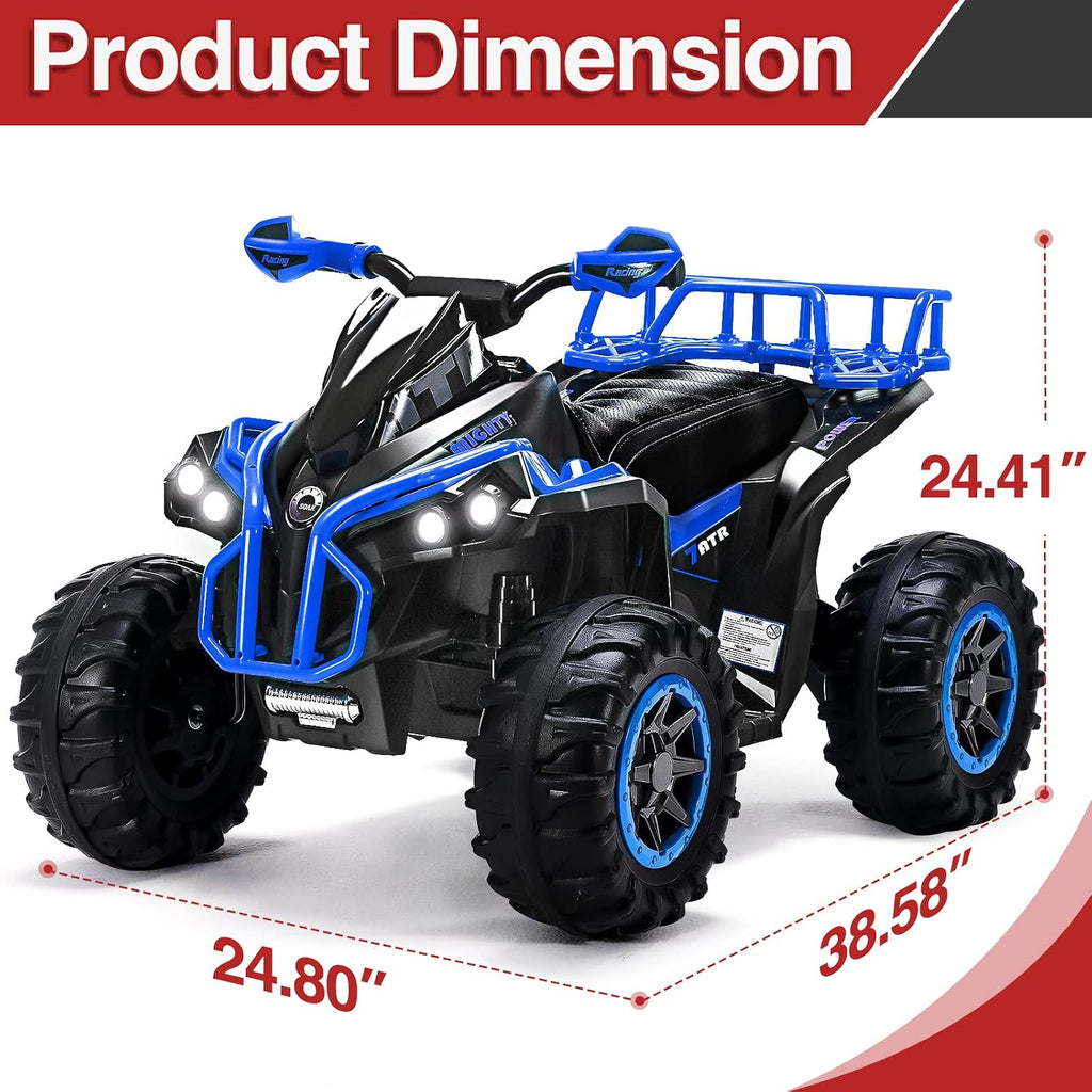 Soar Remote Control Four Wheeler for - Electirc Toddler 4 Wheeler for 3-6, Ride on ATV 12v Battery Powered, Kids Quad with LED Lights, Music, High Low Speed, USB/TF, Treaded Tires, Blue