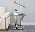Modern Silver Glass End Table, Sqaure Sofa Side Table with Tempered Glass Top & Silver Stainless Steel Frame, Luxury Glass Accent End Table Bedside Table Nightstand for Living Room Bedroom