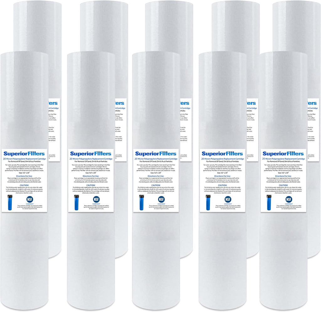 20 Micron Sediment Filter - Whole House Water Filter Cartridge - High-performance 20-inch Replacement - Compatible with All Whole House Water Filter System - (20 X 4.5, 10 Count)