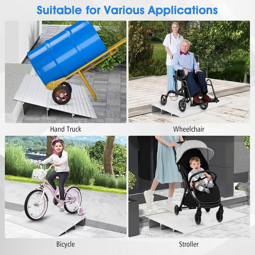 Door Threshold Ramp, 3' Rise Threshold Ramps for Doorways with Non-Slip Surface, Adjustable Aluminum Door Entry Ramps for Wheelchairs, Scooters, Power Chairs, 700LBS Load Capacity (3' Rise)