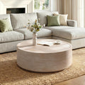 Faux Travertine Coffee Table for Living Room Modern Wood Drum Coffee Tables 39.37' Fully Assembled Round Center Table for Living Room Home Office