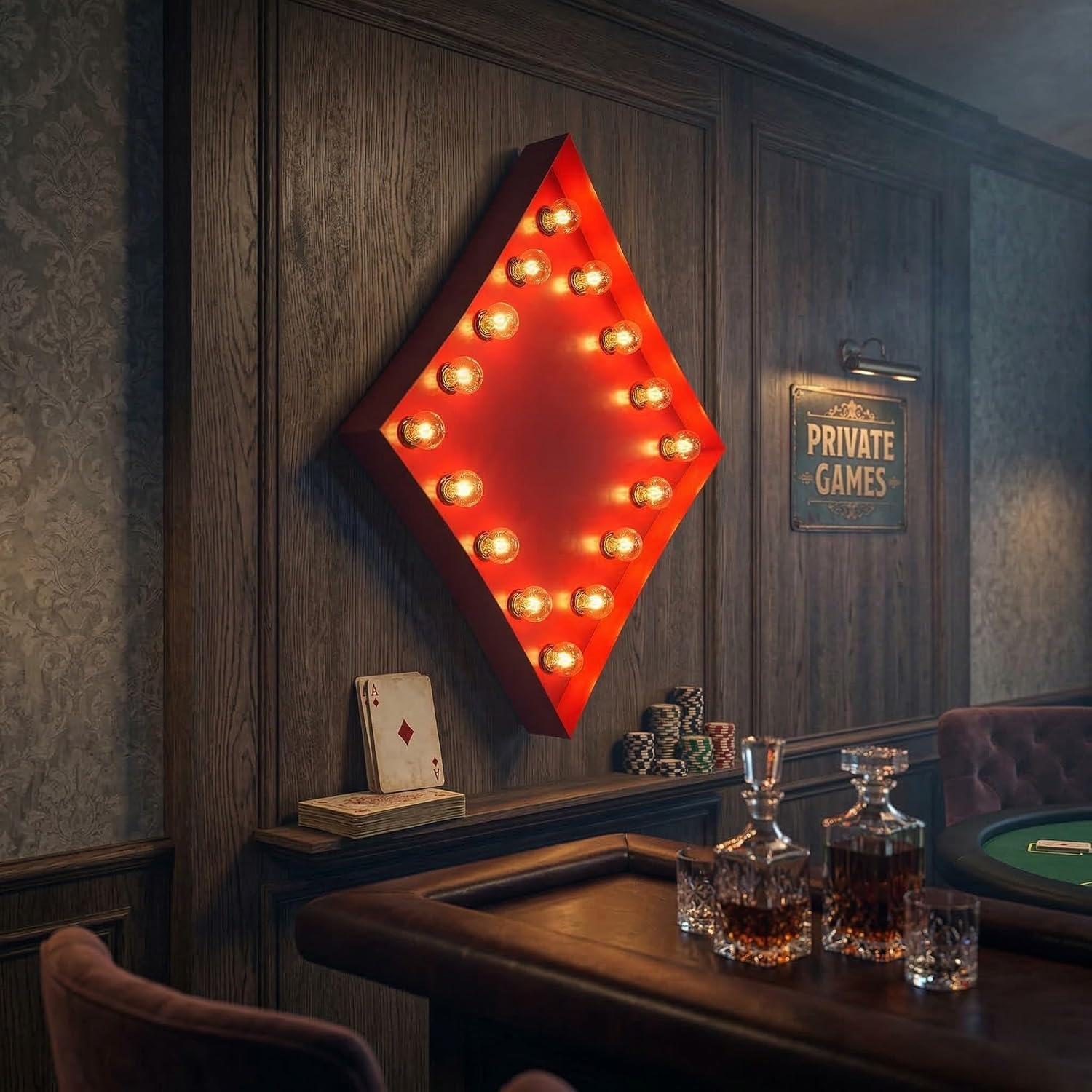NEONSIGN Playing Card Suit LED Metal Marquee Wall Light Set of 4 – 24 Inch Spade Heart Diamond Club Casino Themed Metal Wall Decor for Game Room Bar Poker Room