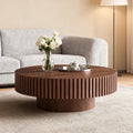 39.4 Inch Round Coffee Table for Living Room, Modern Wooden Circle Center Table with Solid Wood Veneer, Easy Assembly, Walnut