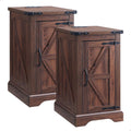 JXQTLINGMU Farmhouse Nightstand Set of 2 with Charging Station, 17' D Rectangular End Table with Barn Door & Adjustable Storage Shelf, Wood Rustic Sofa Side Table for Living Room, Bedroom, Brown