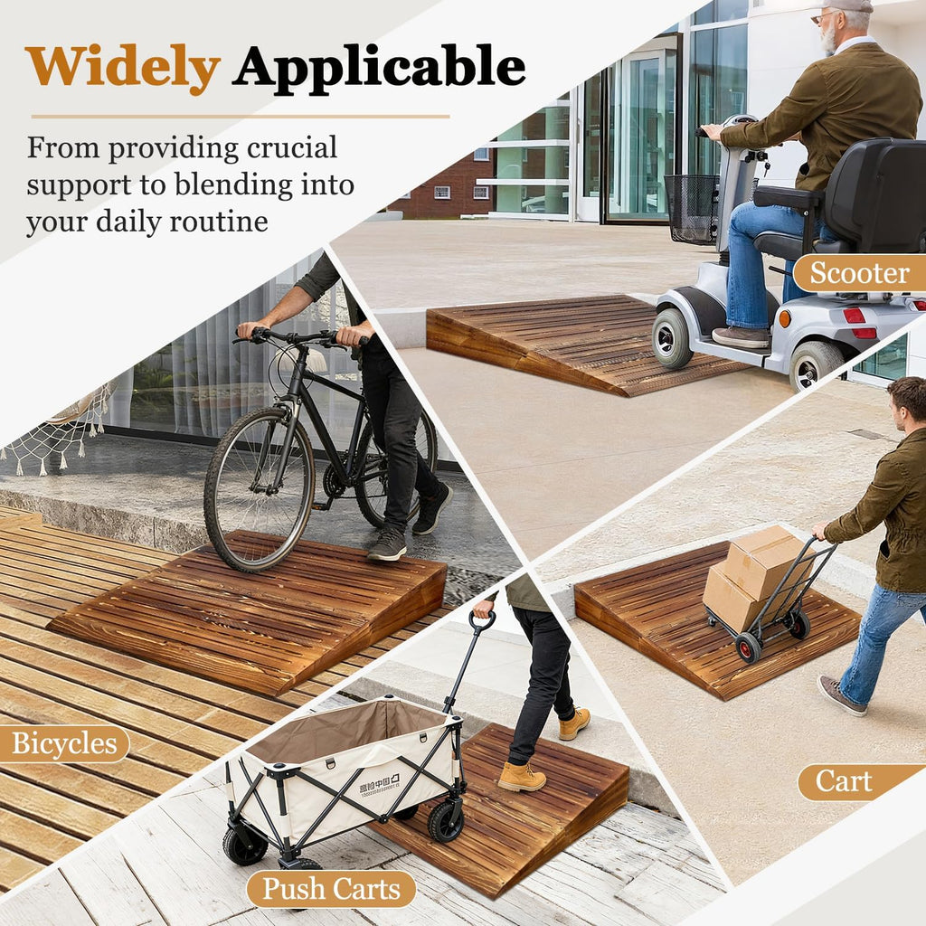 Wooden Threshold Ramps for Doorways, Home Steps Wheelchair Ramps,Walker/Cart/Scooter Stair Ramp for Elderly Handicap with Non-Slip Grooves (31.6' W*5.0' H, Solid Wood, 600lbs Capacity)