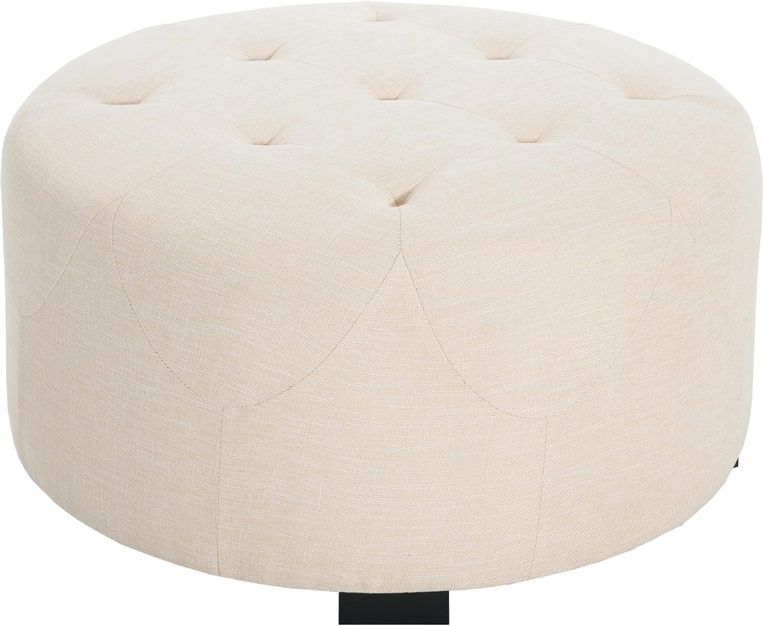 Christopher Knight Home York Linen Fabric Upholstered Ottoman, Wooden Round Ottoman Coffee Table, Modern Living Room Ottoman Foot Stool, Extra Seat Sofa Footrest, Beige