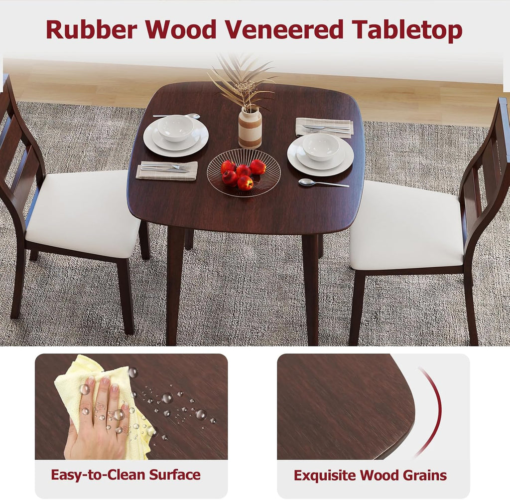 Tangkula Compact Dining Table Set for 2, Wooden Round Kitchen Table & 2 Chairs with Cushioned Seats, 3-Piece Dining Set for Small Spaces, Kitchen, Living Room