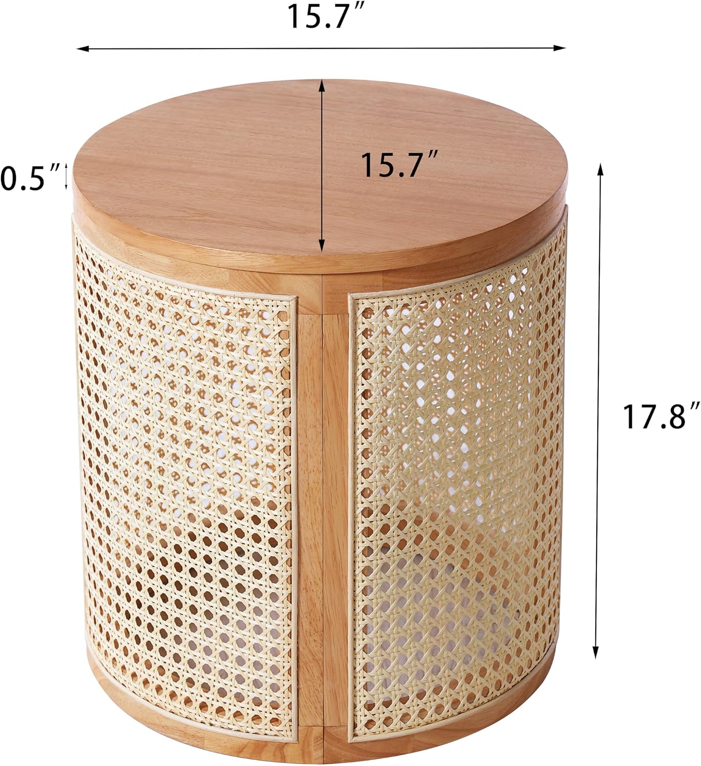 Christopher Knight Home Aurl 15.70' Round End Table, Hollow Woven Side Table, Small Rubber Wood Nightstand, Rattan Woven Tea Desk, Round Wood Tabletop, Chic Home Deor Desk, Easy Assembly, Natural