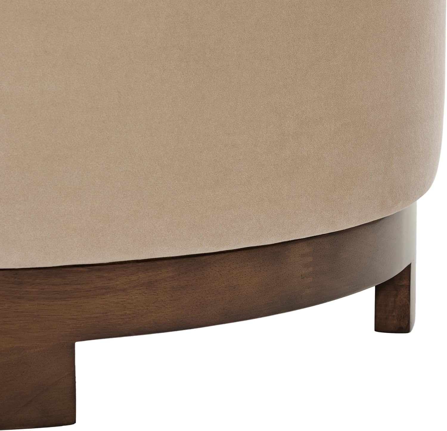 Christopher Knight Home Monroe Velvet Upholstery Round Ottoman, Living Room Sofa Ottoman with Wood Frame, Accent Small Foot Stool, Round Coffee Table, No Assembly Needed, Camel + Dark Walnut
