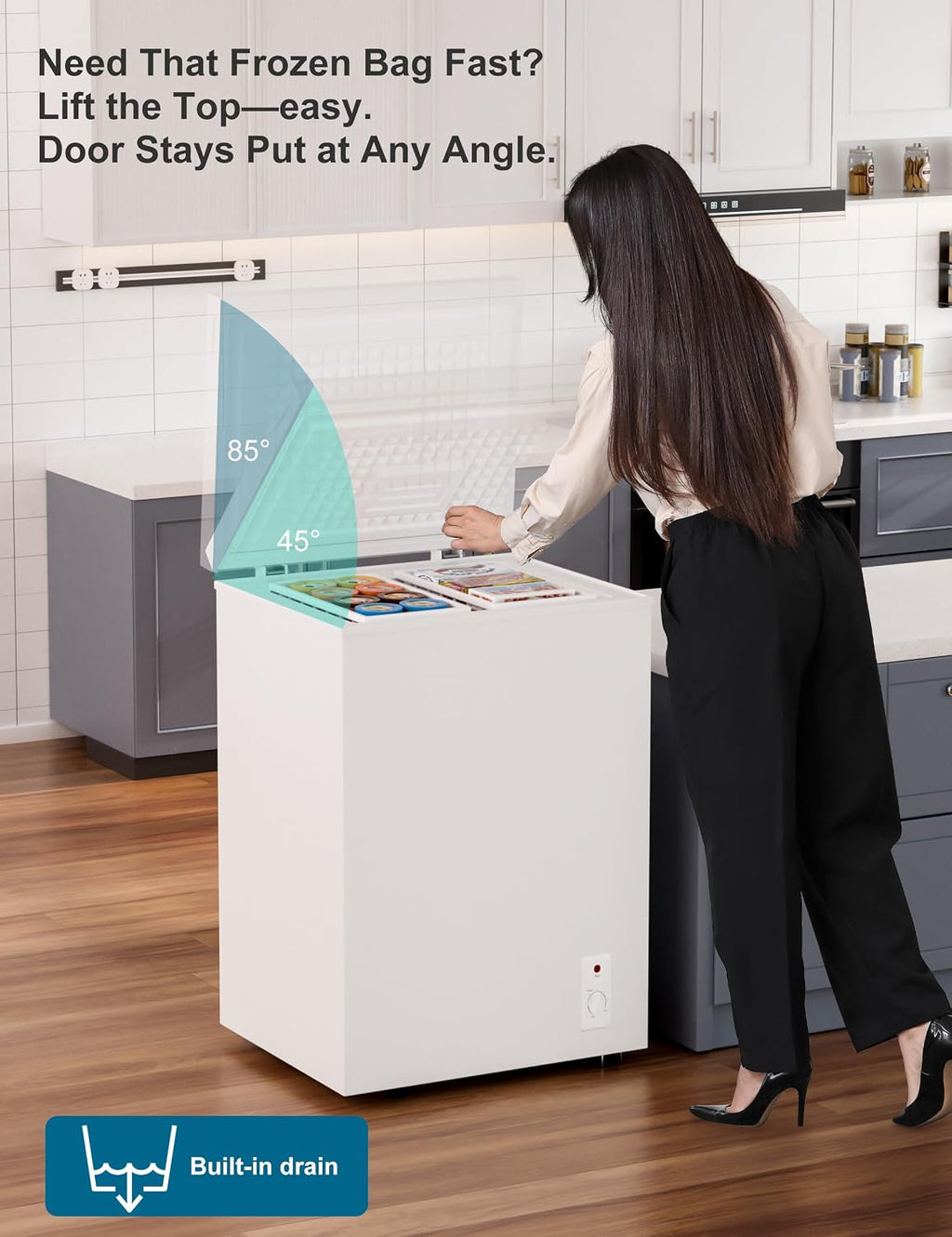 5.0 Cu.Ft Chest Deep Freezer with 2 Removable Baskets - Energy Efficient Ultra-Quiet and 6 Temp Manual Defrost - Free Standing Top Open Door for Home Garage Basement - White